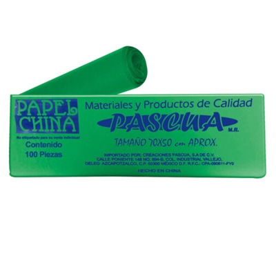CIENTO DE PAPEL CHINA COLOR VERDE BANDERA DE 50 X 70 CMS. PASCUA