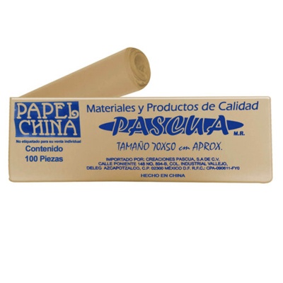CIENTO DE PAPEL CHINA COLOR NATURAL DE 50 X 70 CMS PASCUA