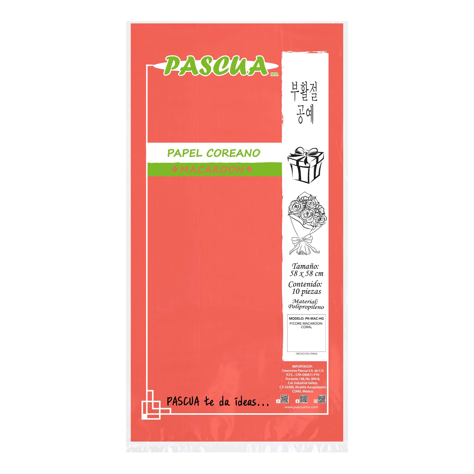 PAPEL COREANO MACAROON MC. PASCUA COLOR CORAL 2023