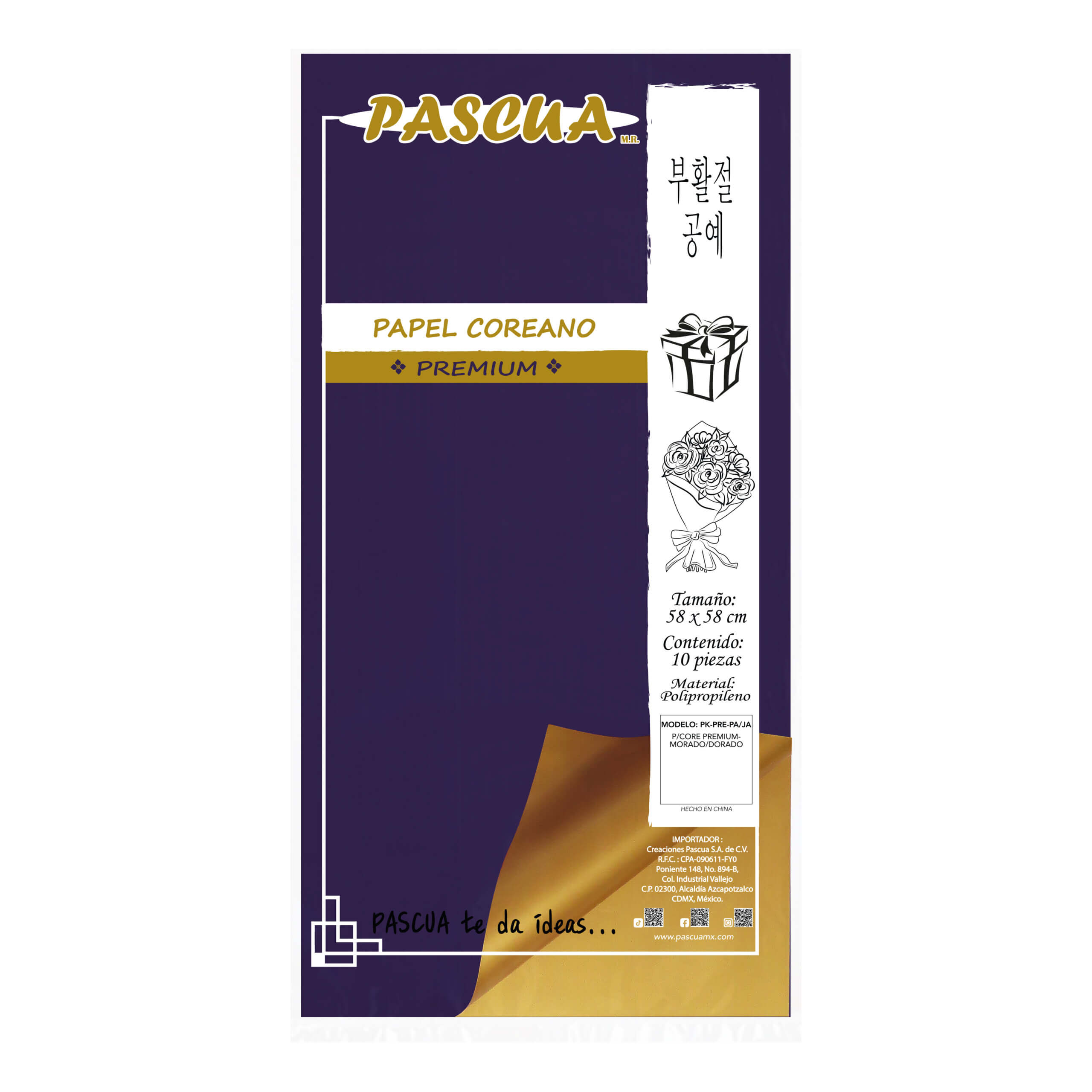 PAPEL COREANO PREMIUM MC. PASCUA COLOR MORADO/DORADO 2023