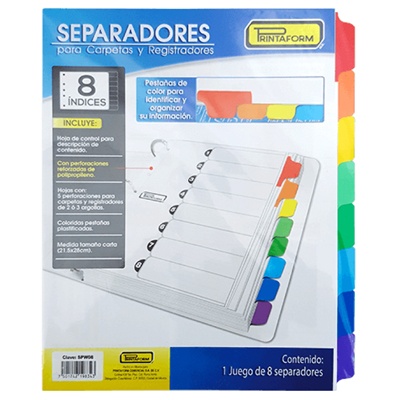 SEPARADORES TAMAÑO CARTA DE 5 PESTAÑAS PRINTAFORM