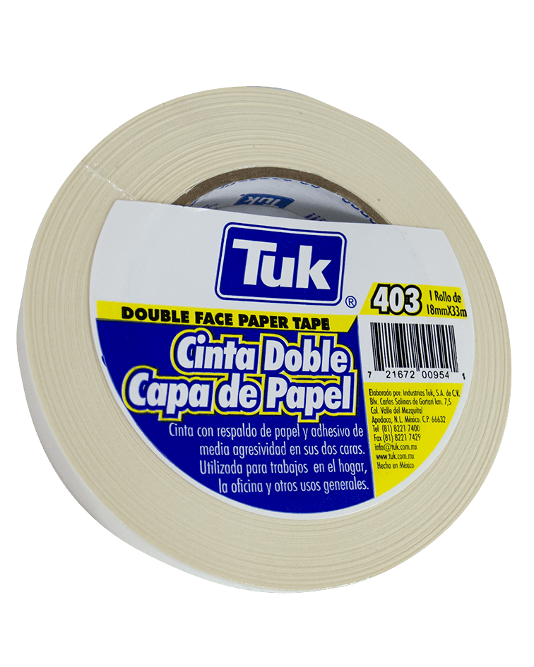 CINTA ADHESIVA DOBLE CAPA MOD. 403 18MM X 33MTS. MC. TUK