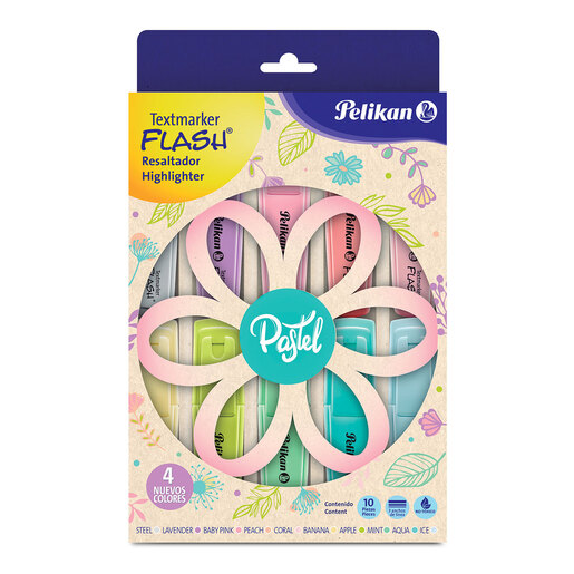 MARCATEXTOS TEXTMARKER FLASH COLORES PASTEL CON 10 PIEZAS PELIKAN