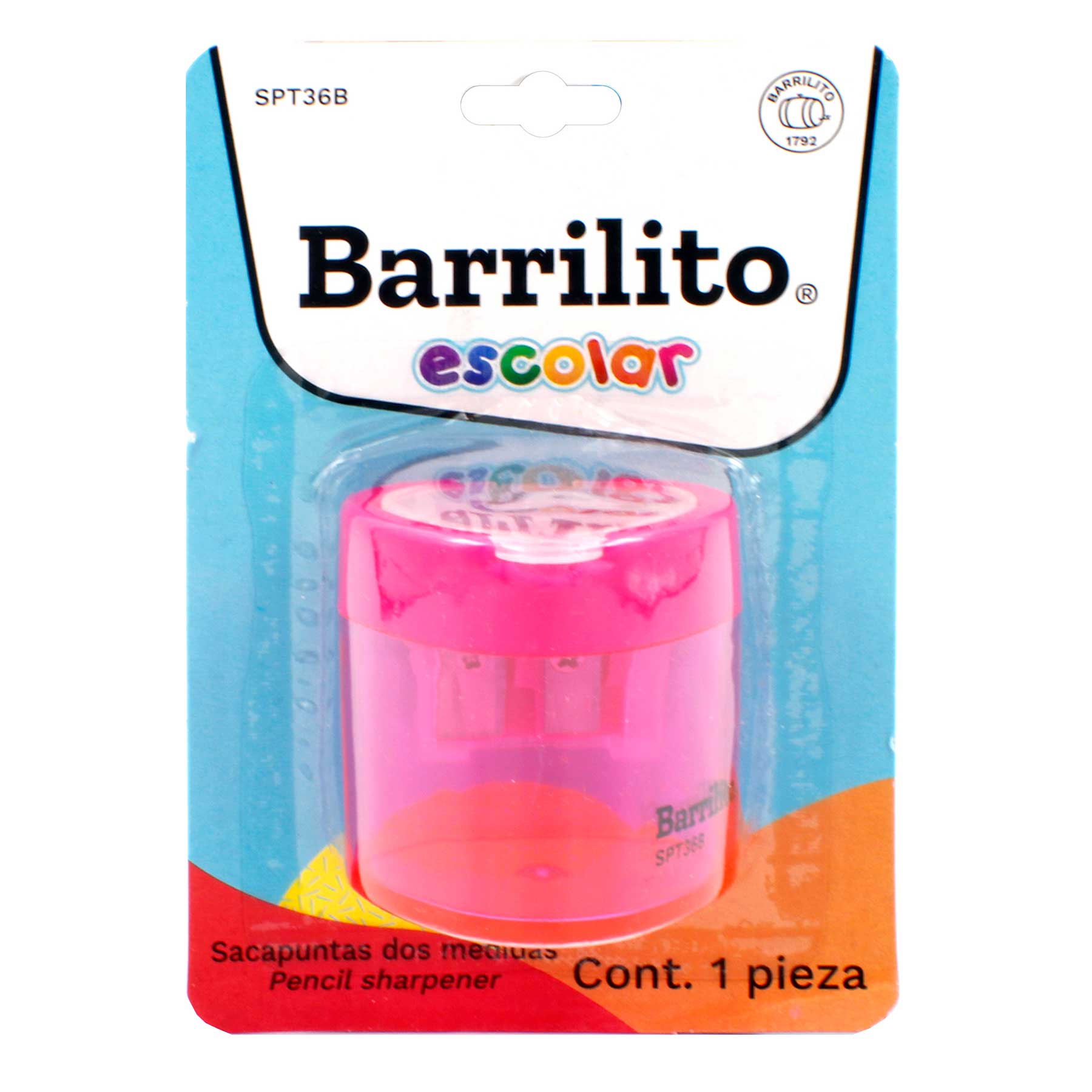 SACAPUNTAS DE PLASTICO CON DEPOSITO DOS ENTRADAS MOD. SPT36 MC. BARRILITO